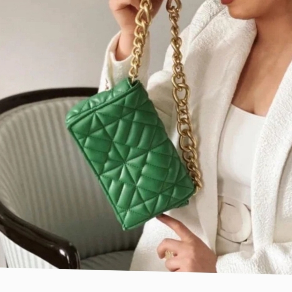 Green Zara mini Bag 8x5 inches with gold handle - Picture 4 of 6